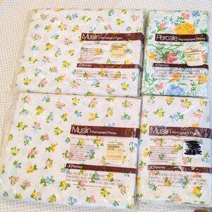 VTG JcPenny 2 Full Flat Sheet , 4 Pillow Cases Floral Cottage Core Standard Set